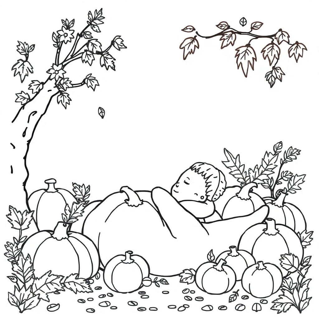 Sleepy Autumn Harvest Coloring Page