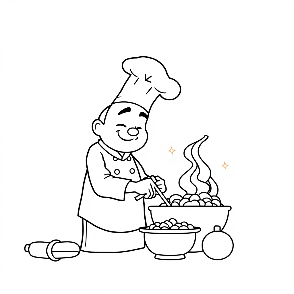 Sleepy Chef Cooking Coloring Page