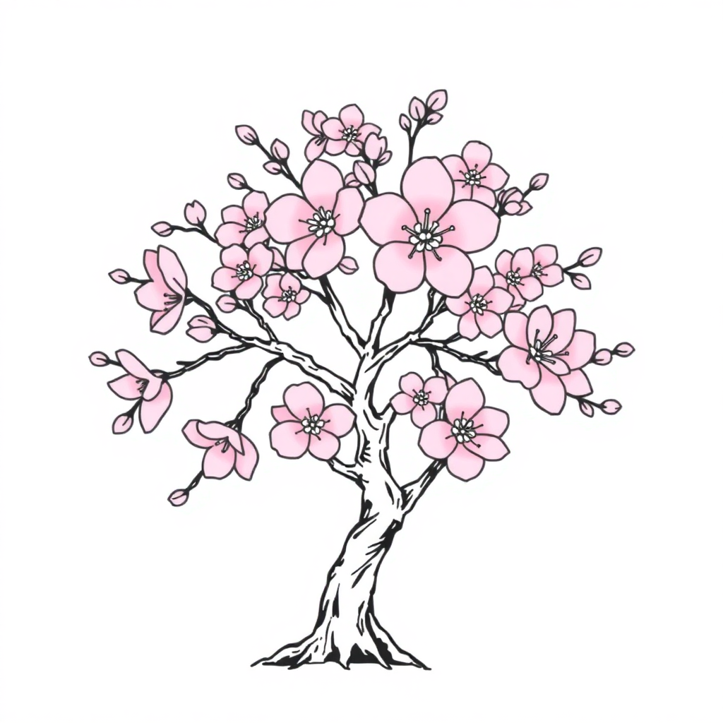 Sleepy Cherry Blossom Tree Coloring Page