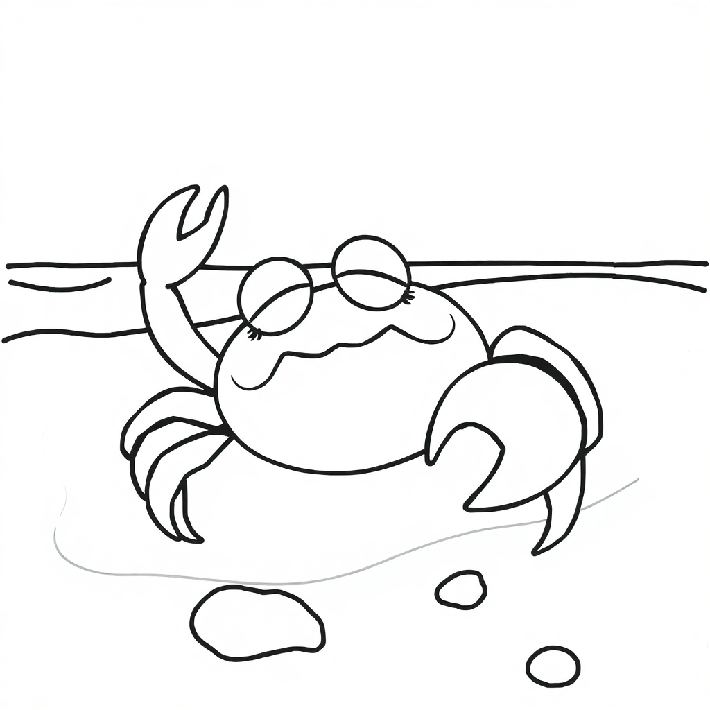 Sleepy Crab On Beach Coloring Page
