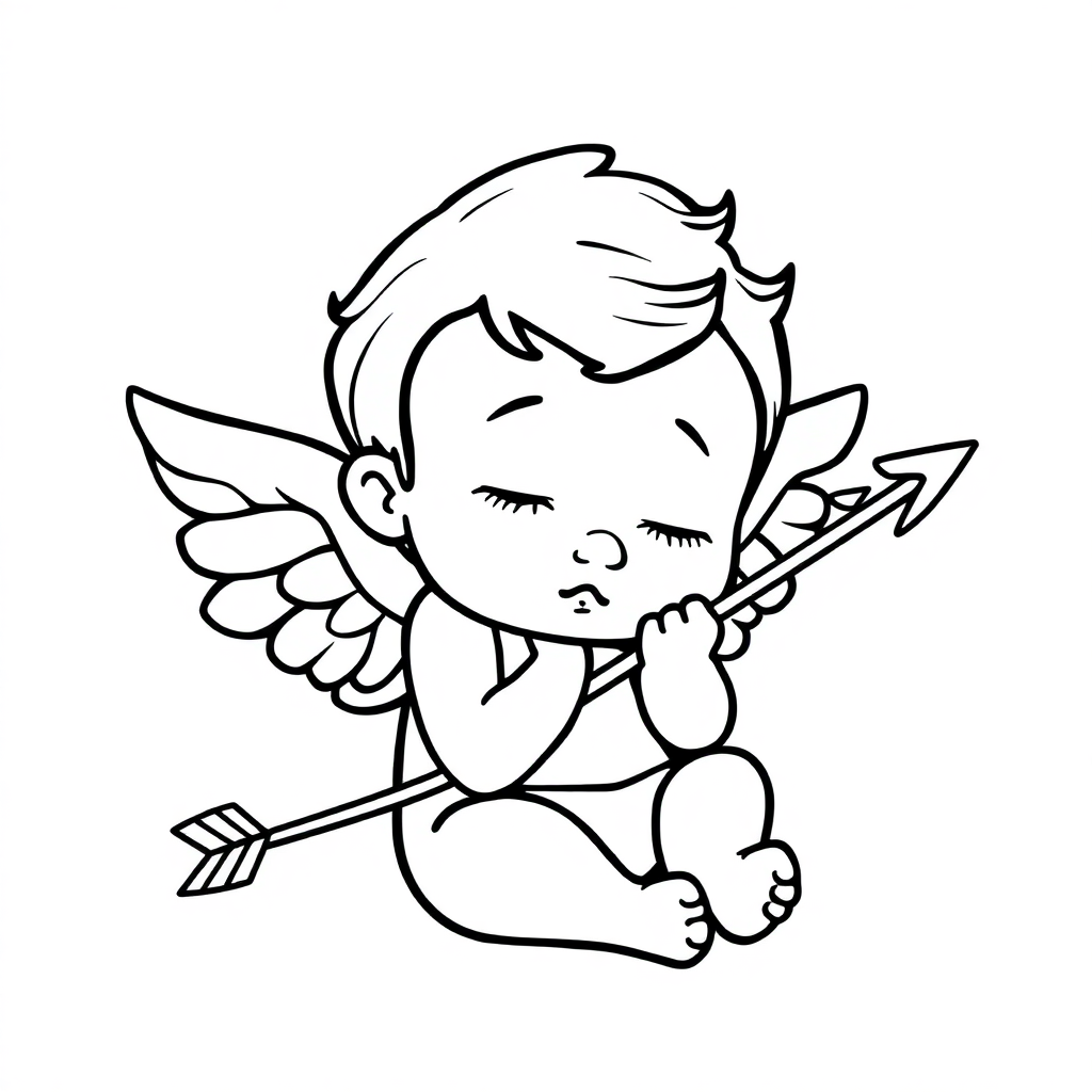 Sleepy Cupid With Arrow Coloring Page