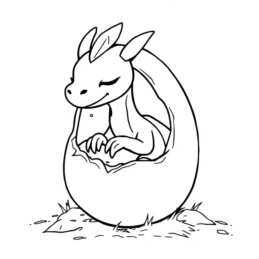 Sleepy Dragon Egg Hatching Coloring Page