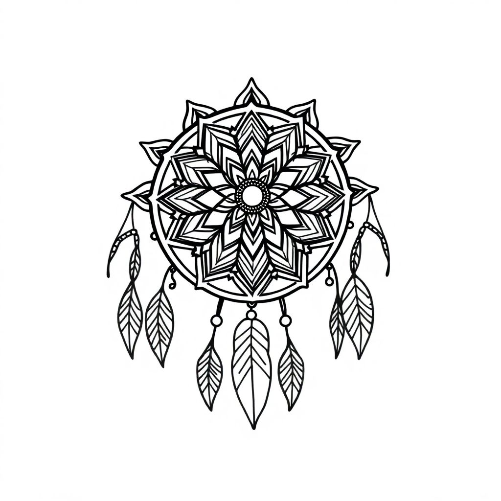 Sleepy Dreamcatcher Mandala Coloring Page