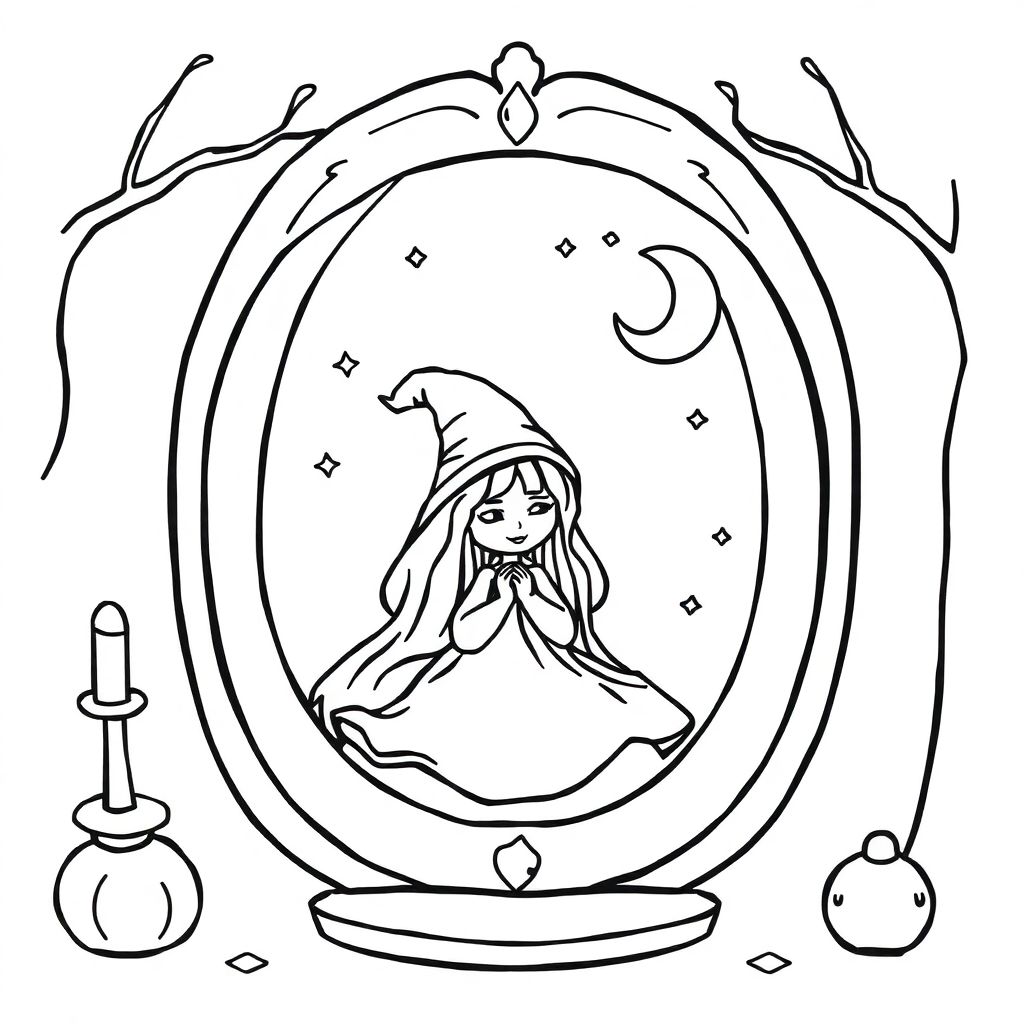 Sleepy Enchanted Mirror Coloring Page