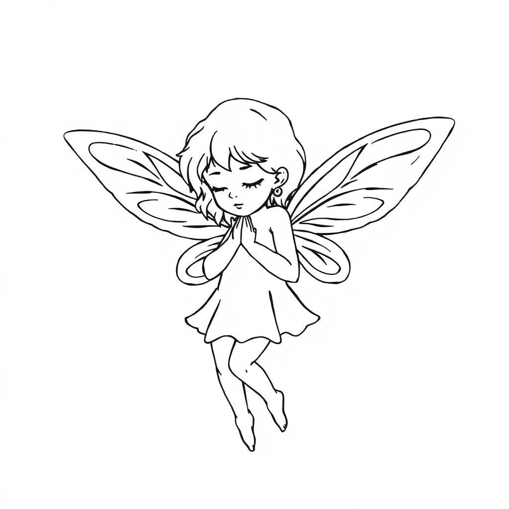 Sleepy Fairy With Wings Coloring Page