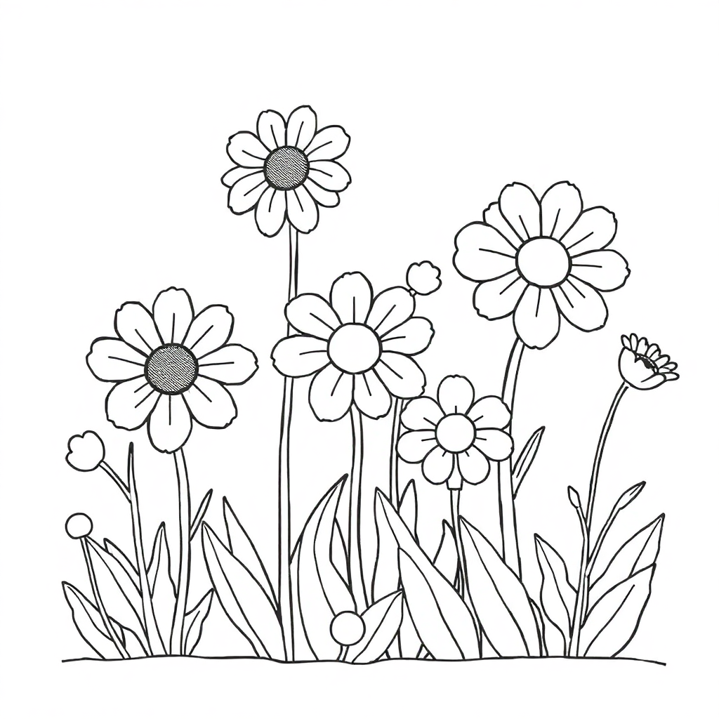 Sleepy Garden Flowers Coloring Page