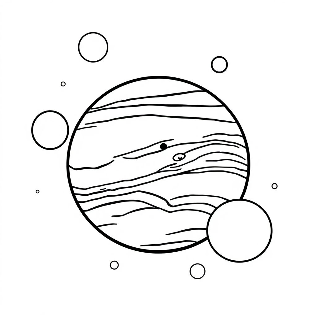Sleepy Jupiter And Moons Coloring Page
