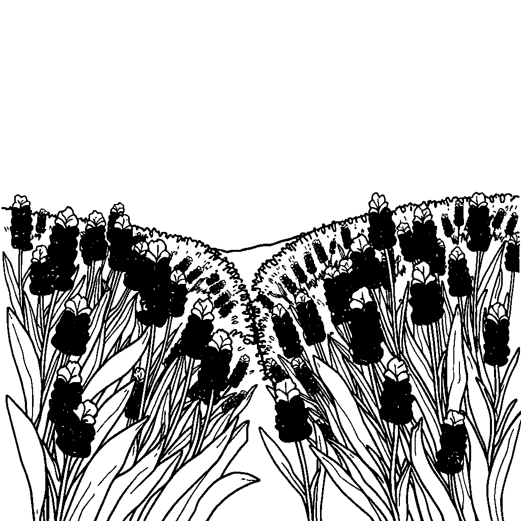 Sleepy Lavender Field Coloring Page