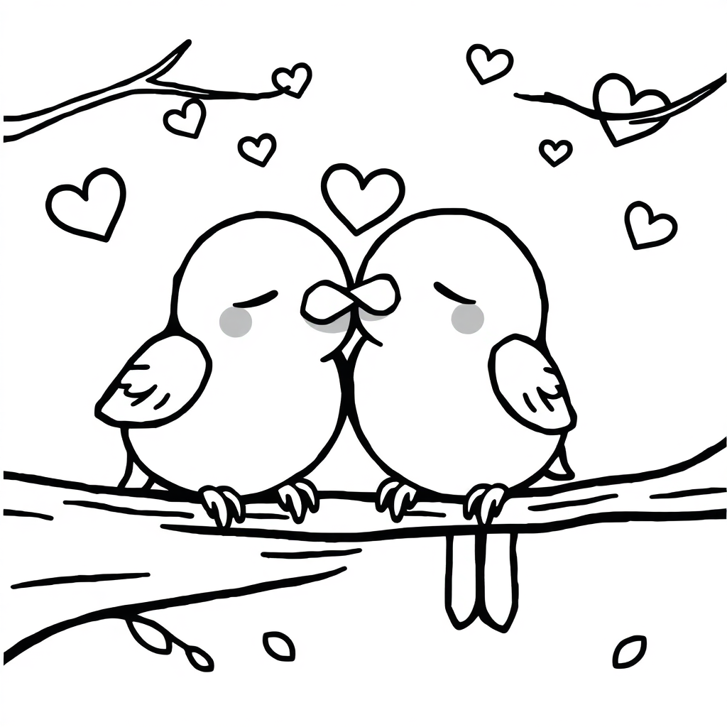 Sleepy Love Birds Coloring Page