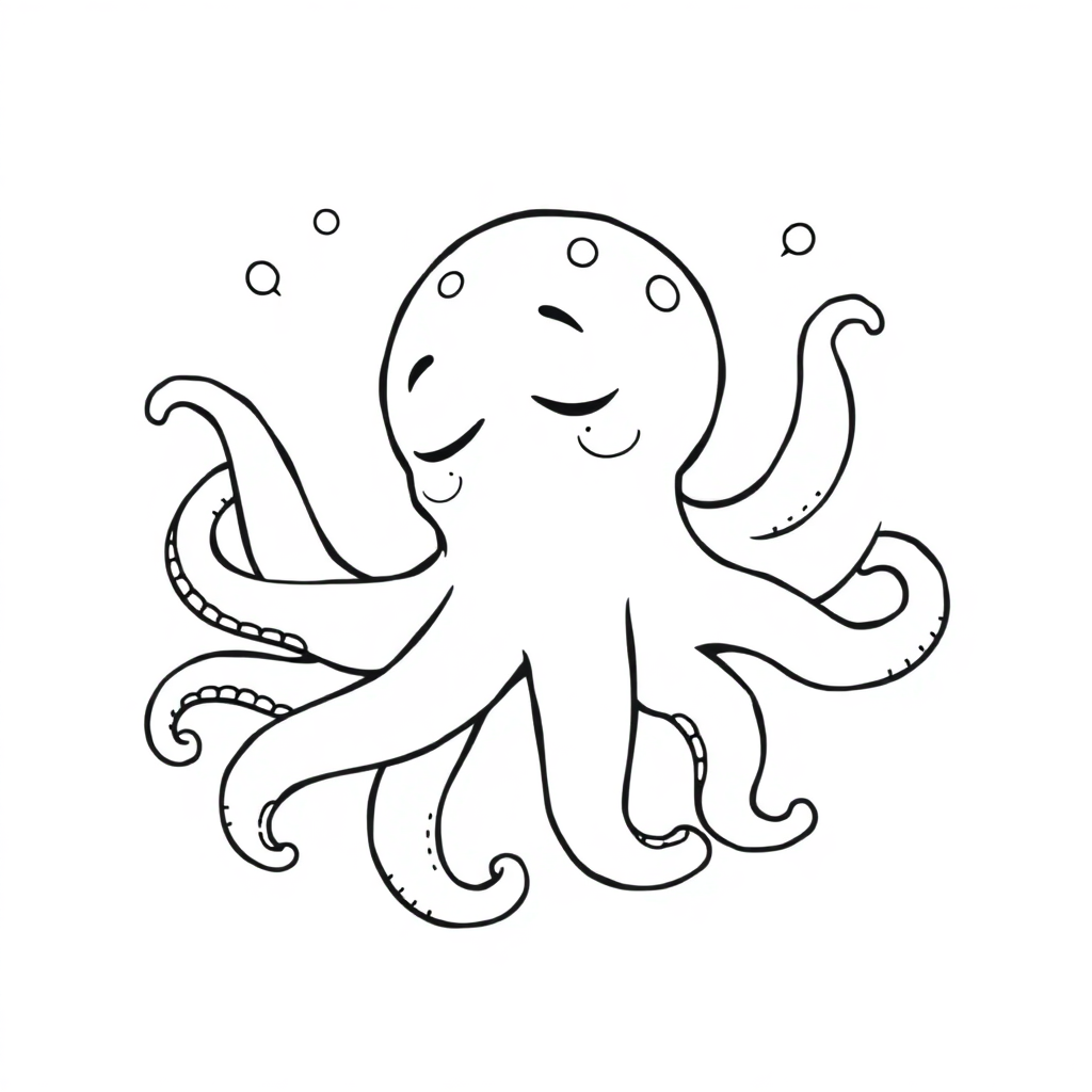 Sleepy Octopus Underwater Coloring Page