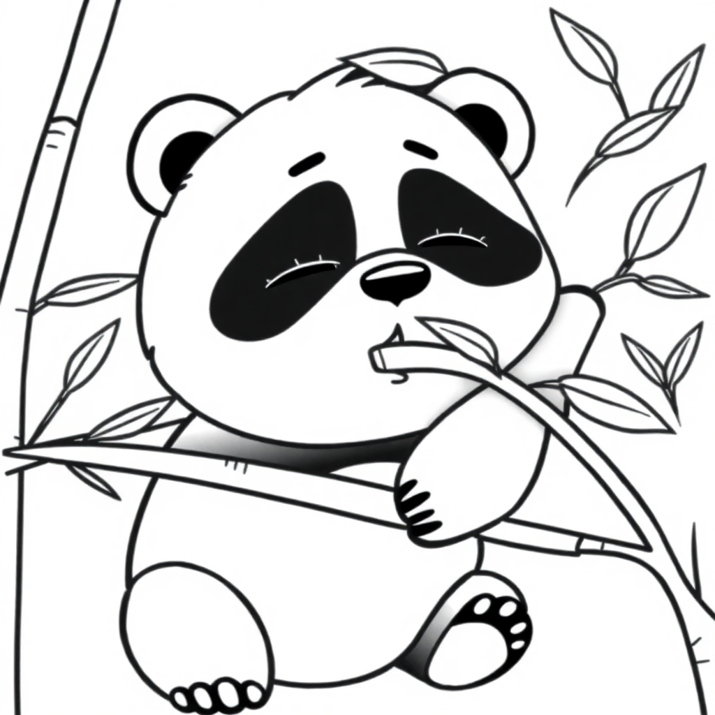 Sleepy Panda Eating Bamboo Coloring Page