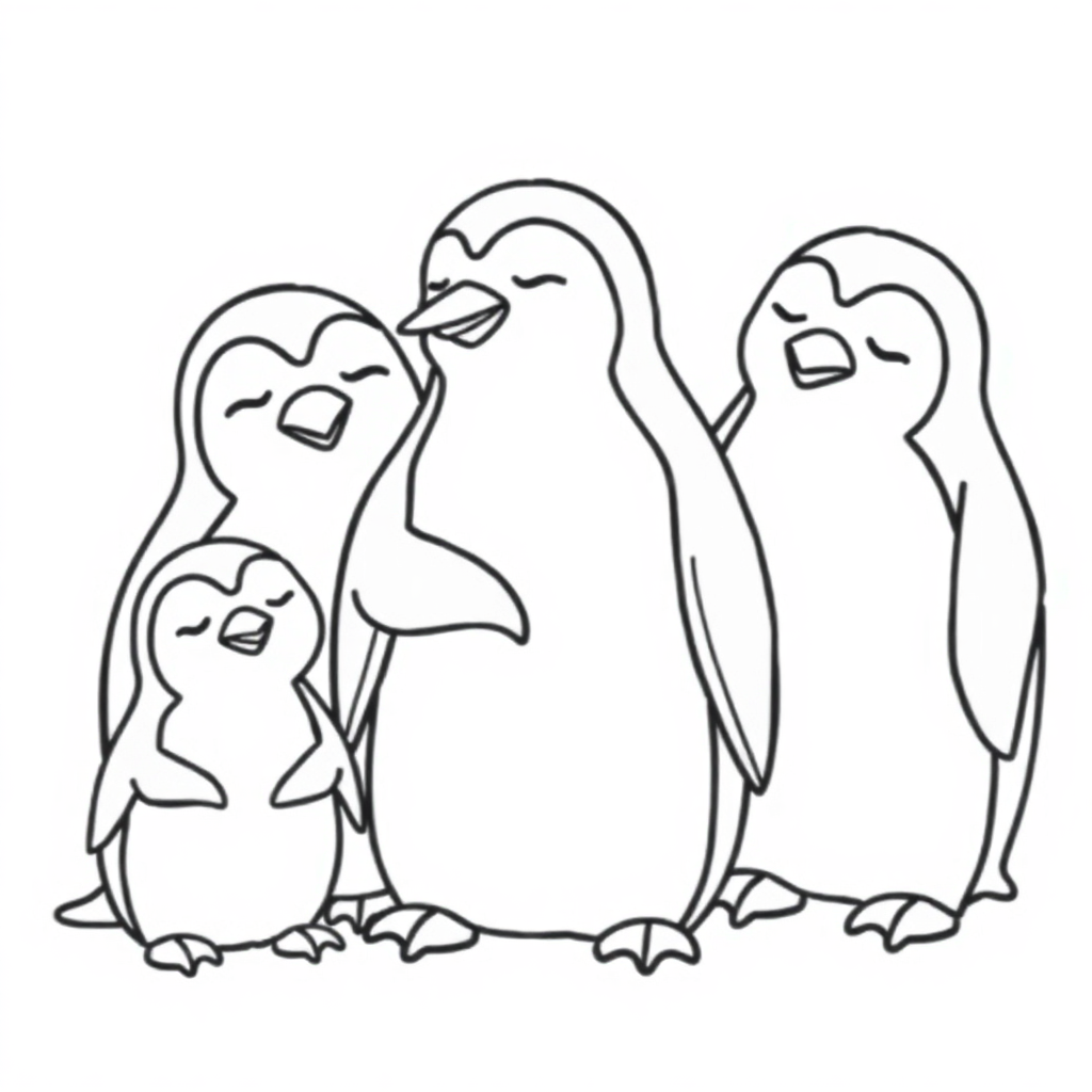 Sleepy Penguin Family Coloring Page
