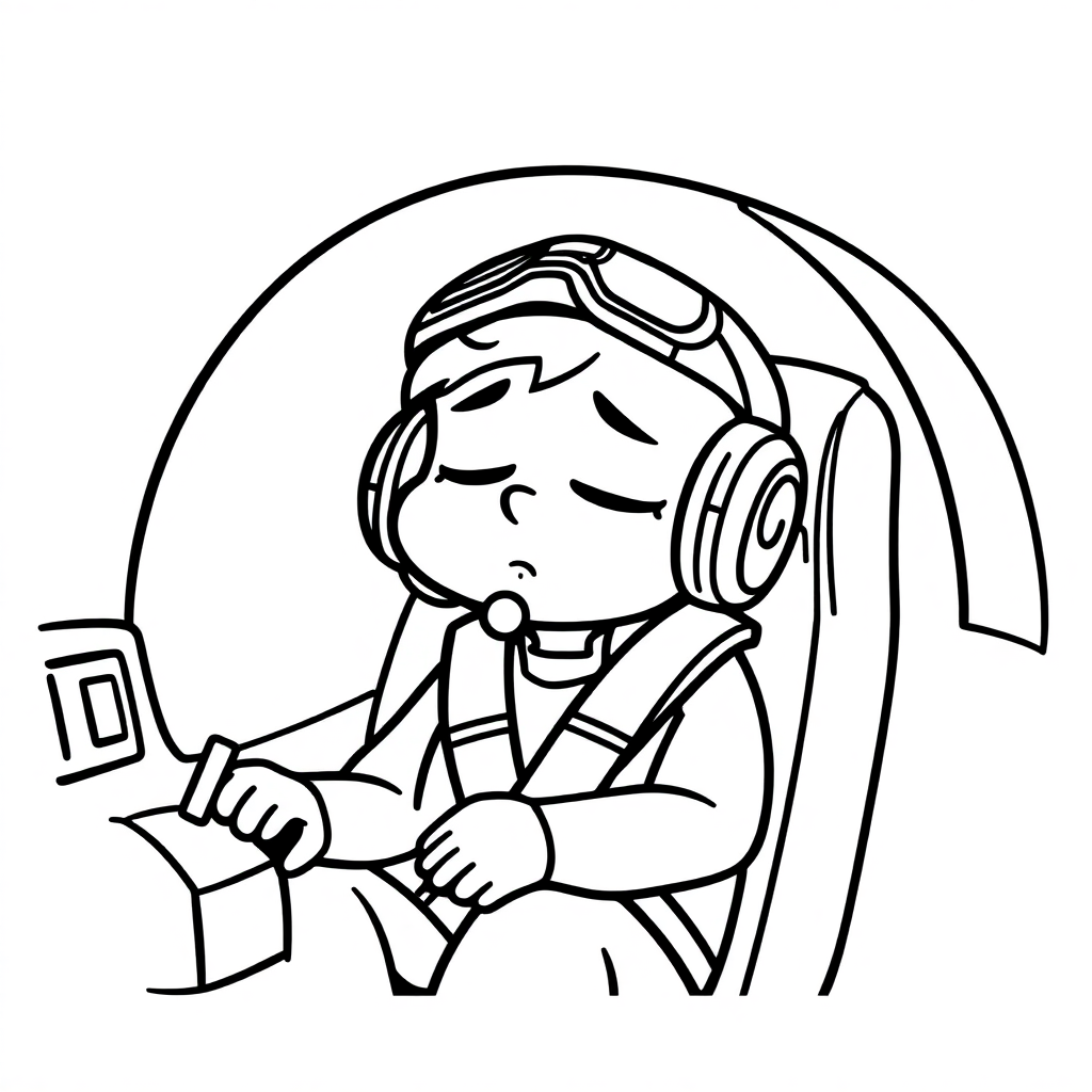 Sleepy Pilot In Cockpit Coloring Page