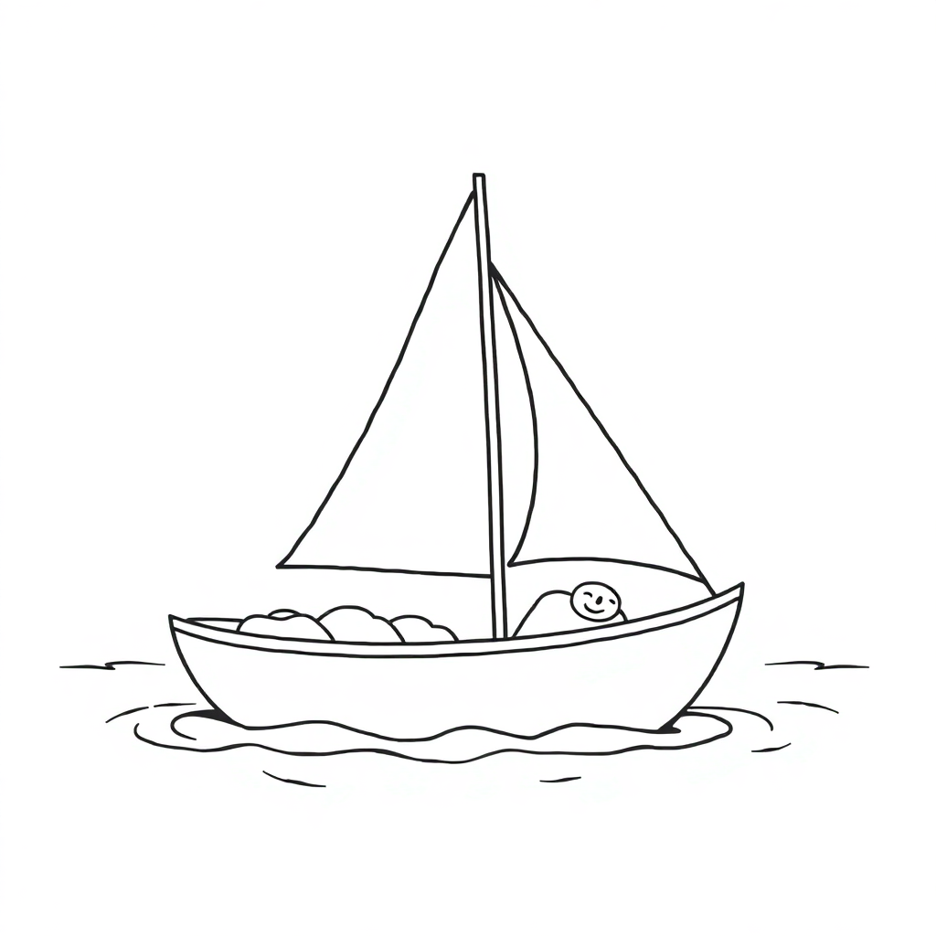 Sleepy Sailboat On Water Coloring Page