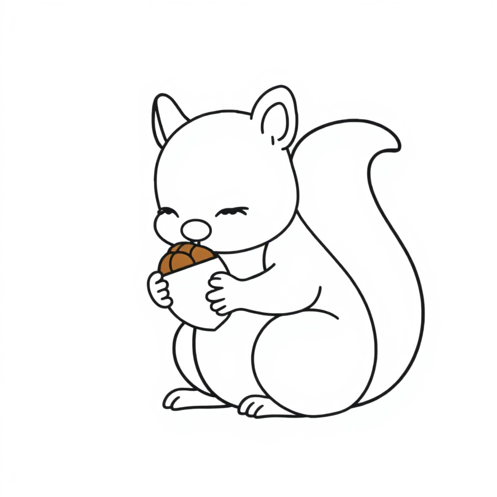 Sleepy Squirrel With Acorn Coloring Page