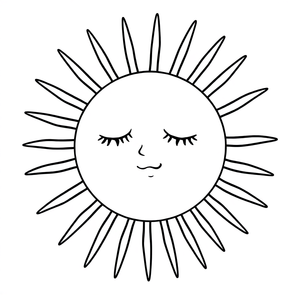Sleepy Sun With Rays Coloring Page