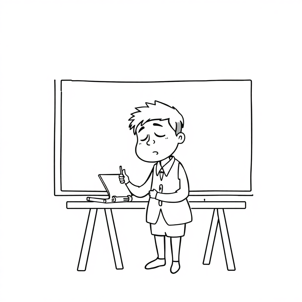 Sleepy Teacher At Blackboard Coloring Page