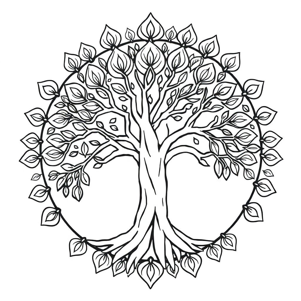 Printable Sleepy Tree Of Life Mandala Coloring Page