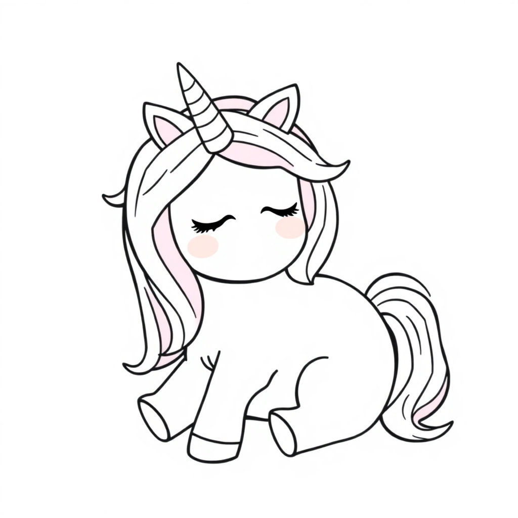 Sleepy Unicorn With Rainbow Mane Coloring Page