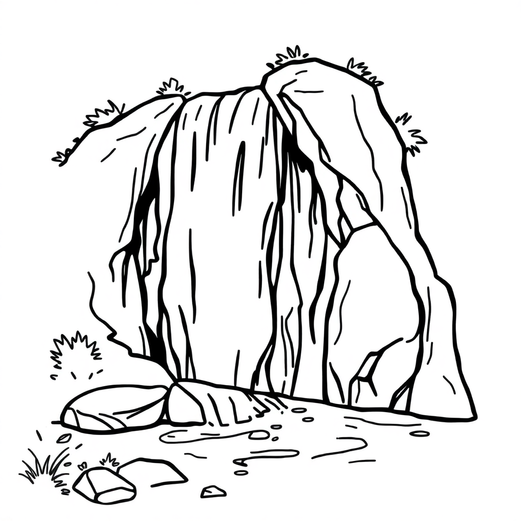 Sleepy Waterfall Scene Coloring Page