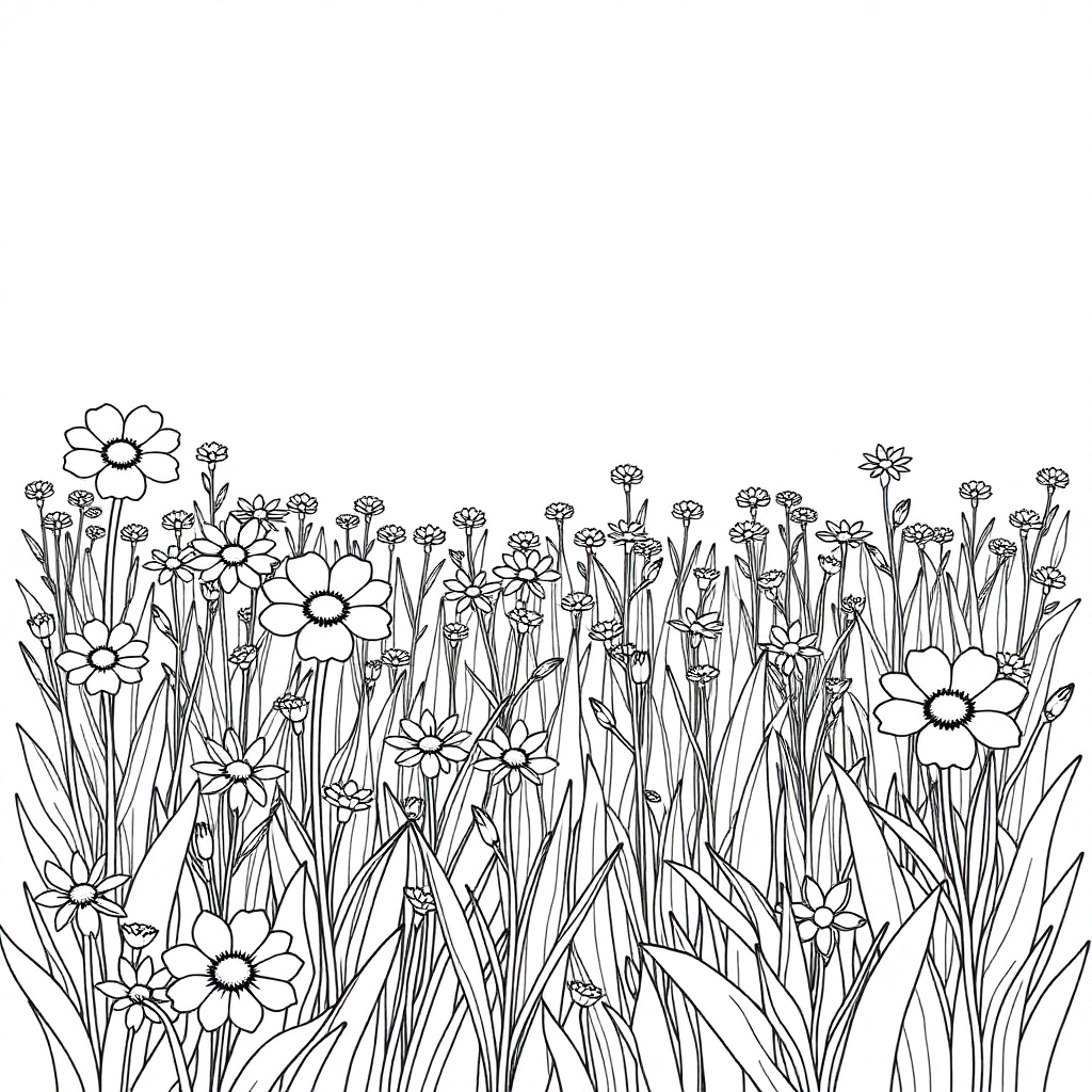 Sleepy Wildflower Field Coloring Page