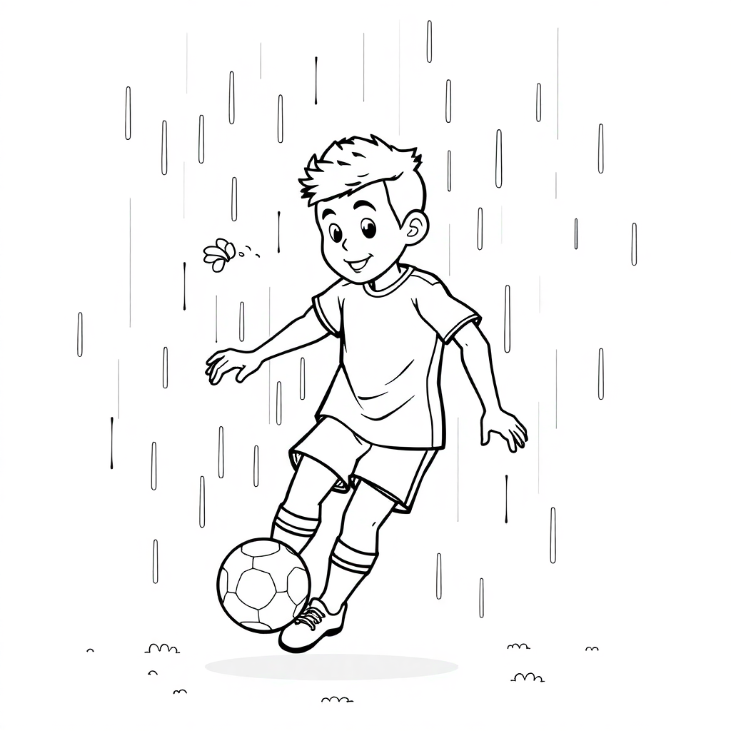 Soccer Player In Rain Coloring Page
