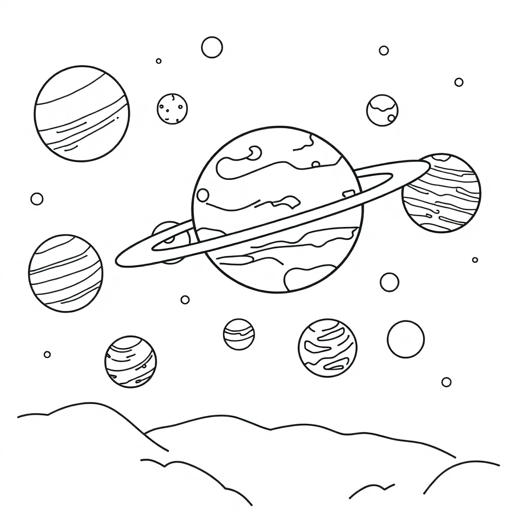 Solar System Planets At Night Coloring Page
