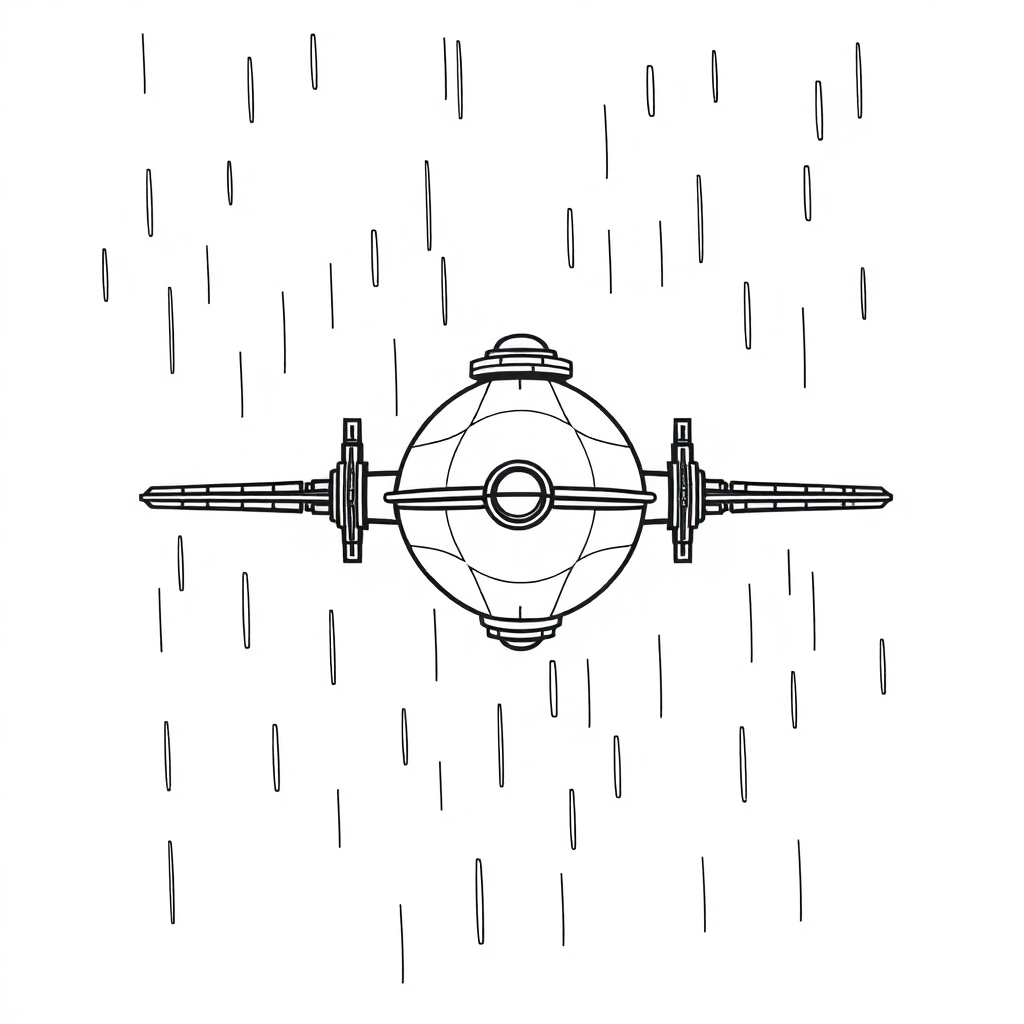 Space Station In Rain Coloring Page