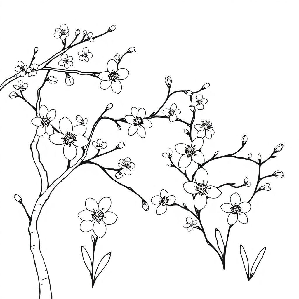 Spring Blossoms In Winter Coloring Page