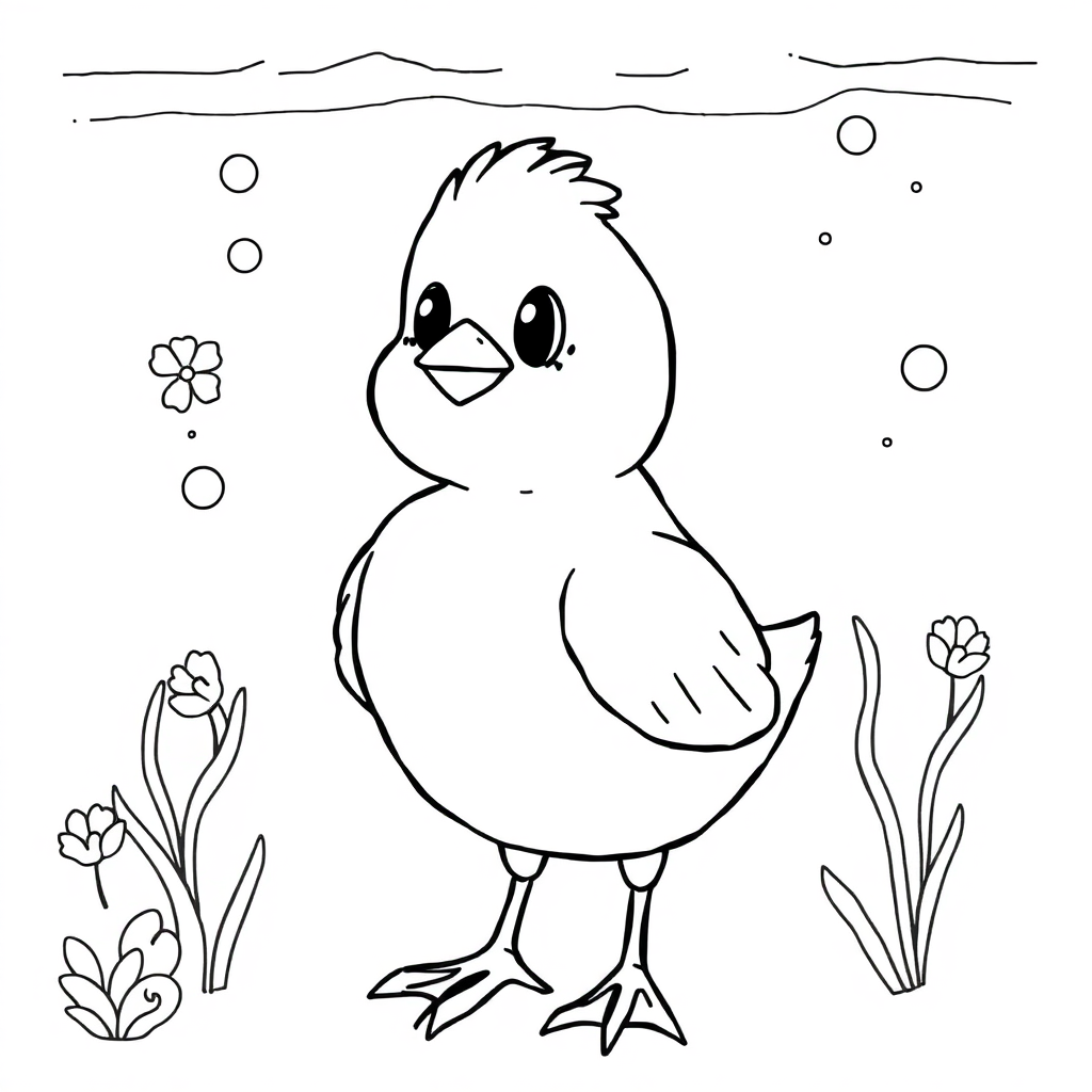 Spring Chick Underwater Coloring Page