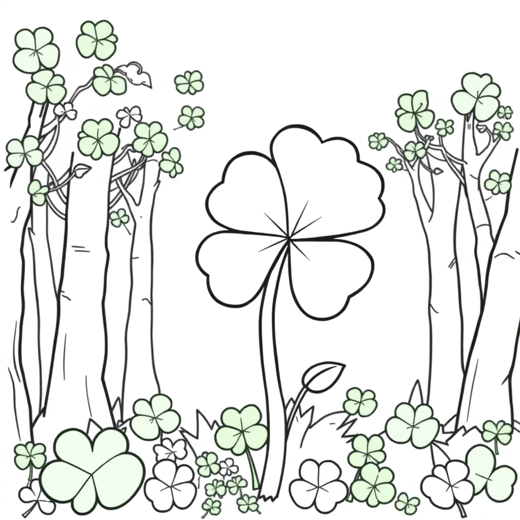 St Patricks Shamrock In Forest Coloring Page