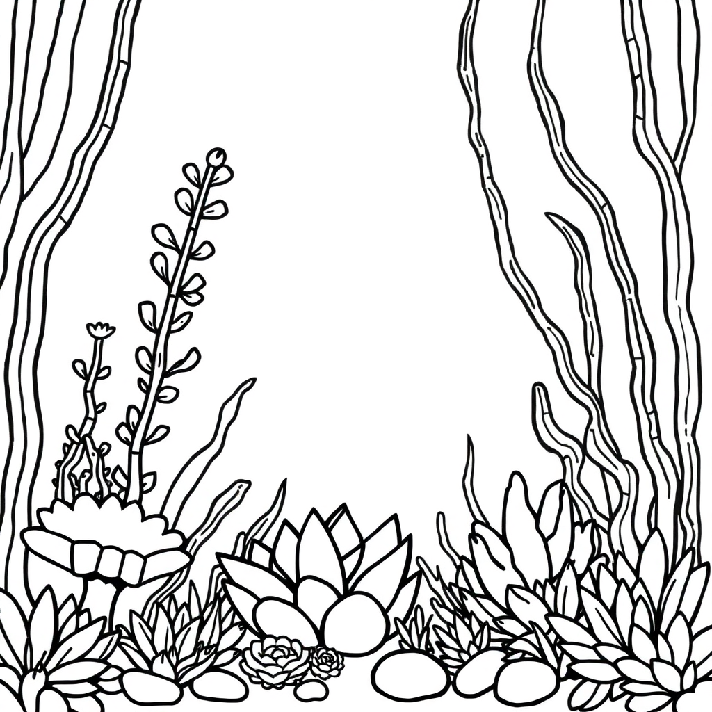 Succulent Plants Underwater Coloring Page