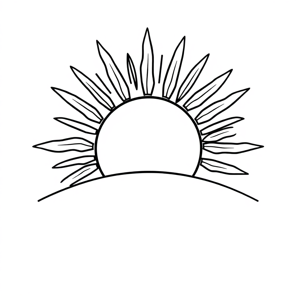 Sun With Rays At Sunset Coloring Page