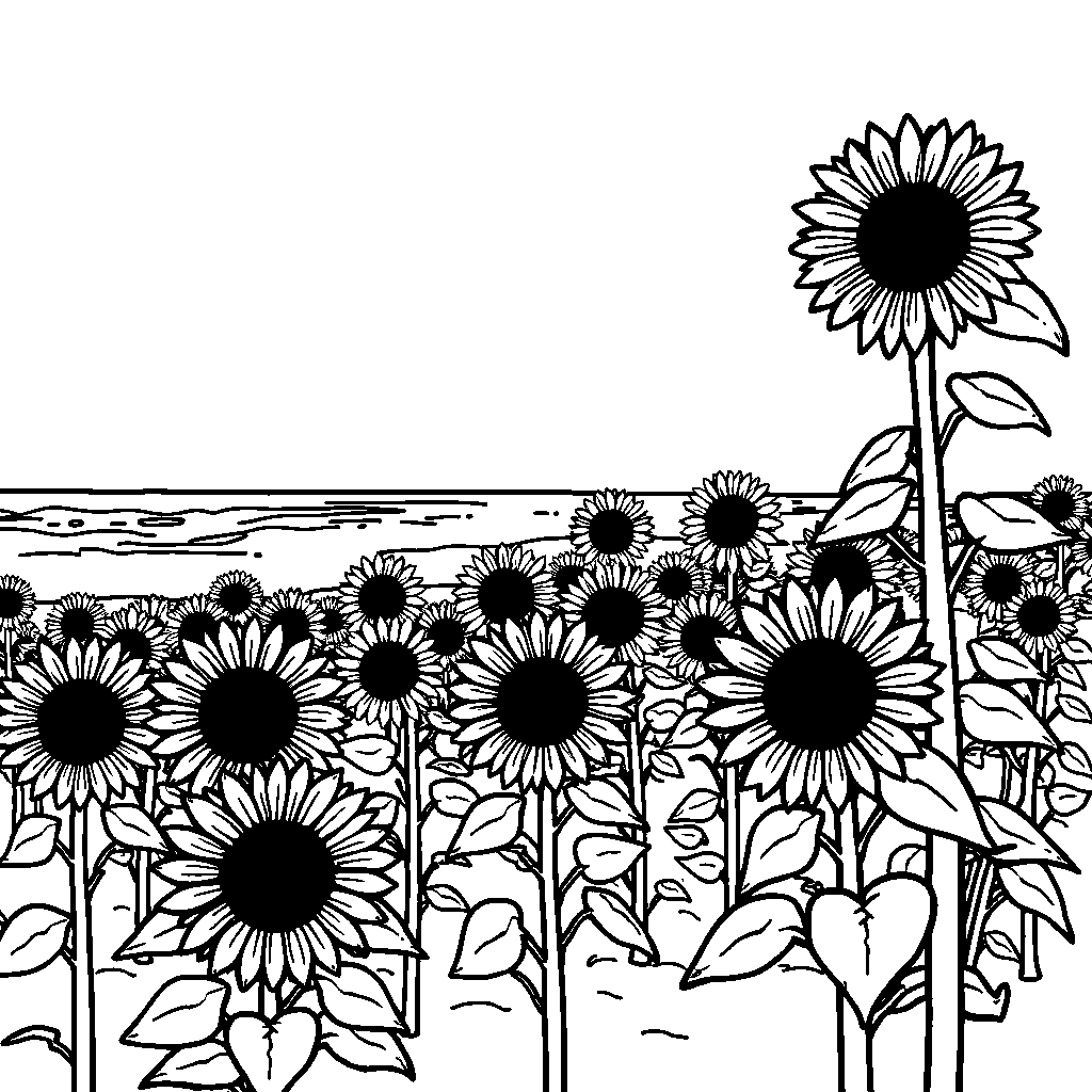 Sunflower Field On Beach Coloring Page