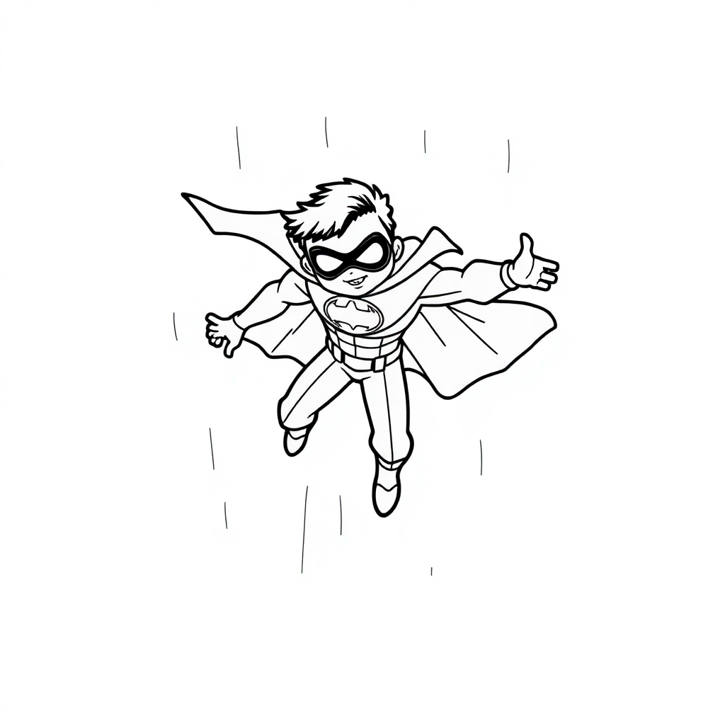 Superhero Flying In Rain Coloring Page