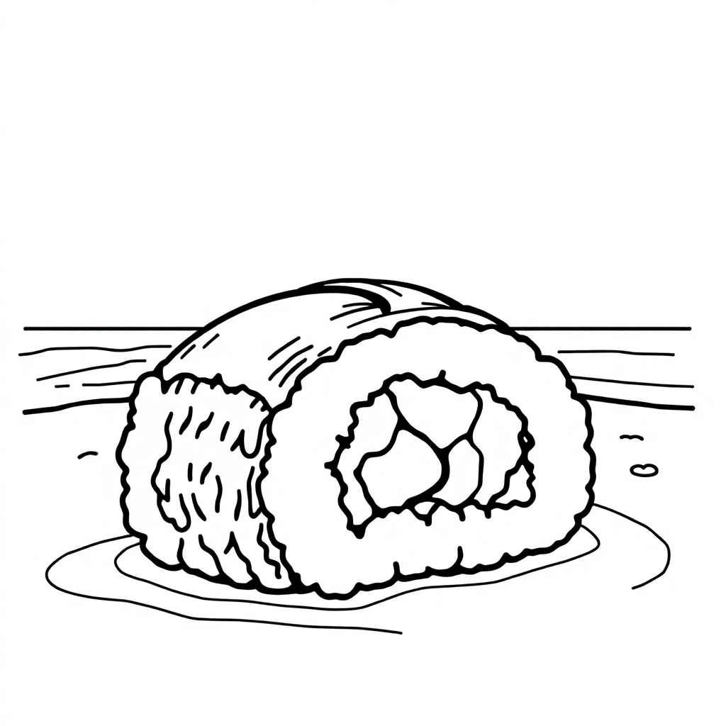 Sushi Roll On Beach Coloring Page