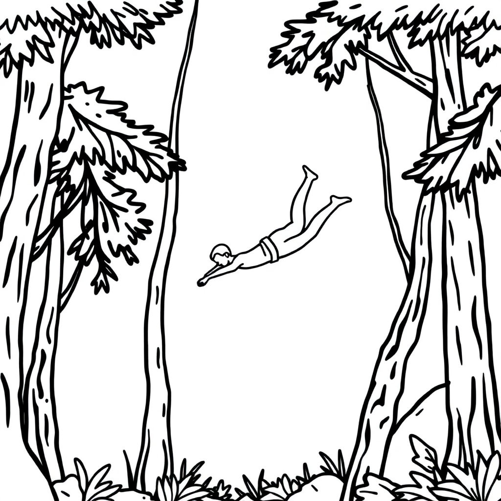 Swimmer Diving In Forest Coloring Page