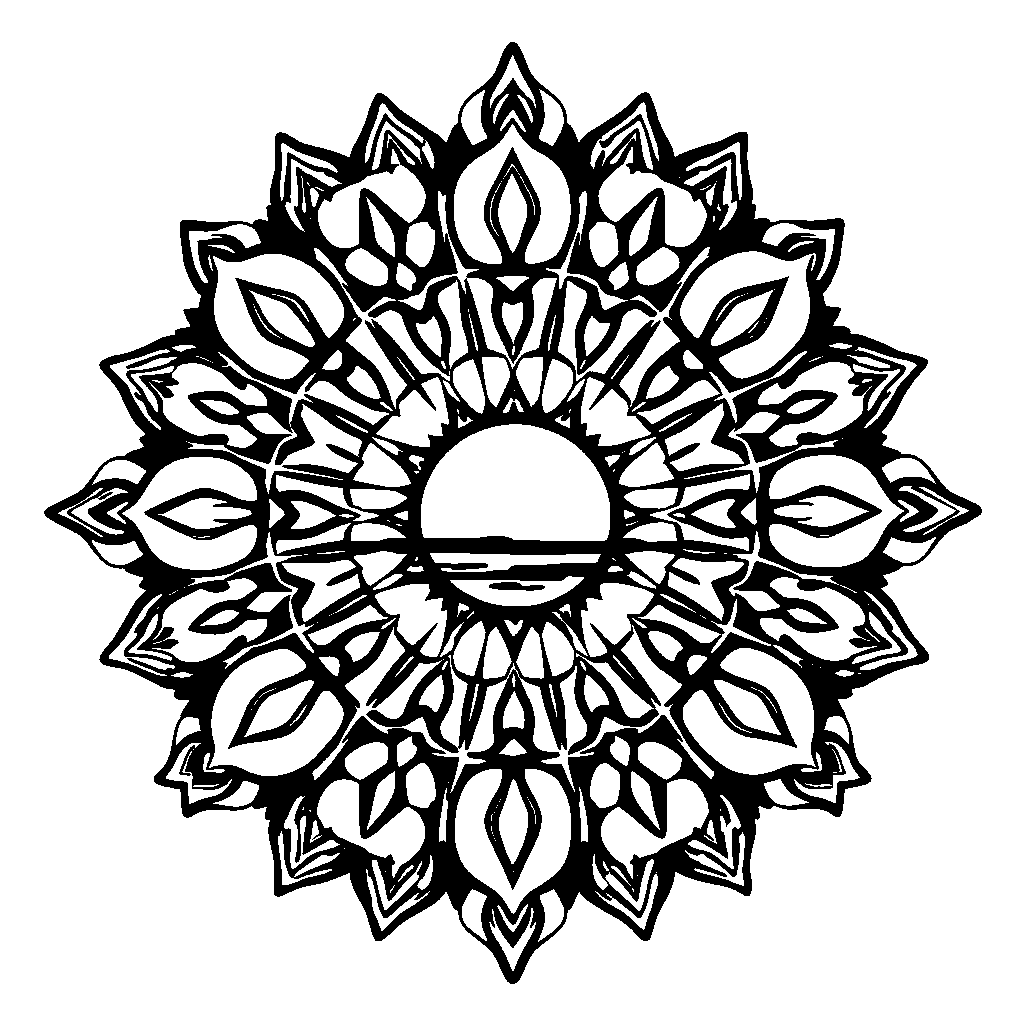 Symmetrical Mandala Pattern At Sunset Coloring Page