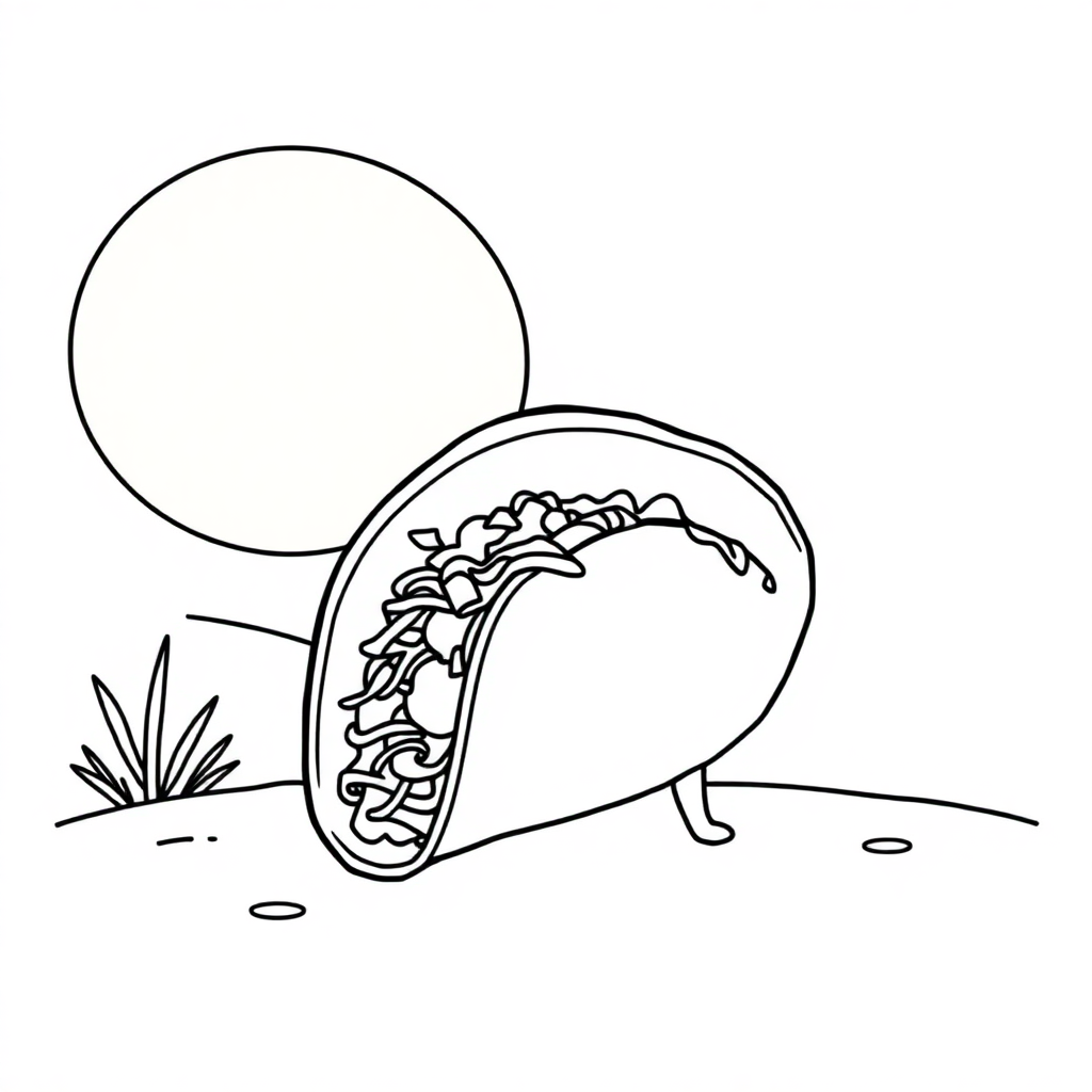 Taco At Sunset Coloring Page