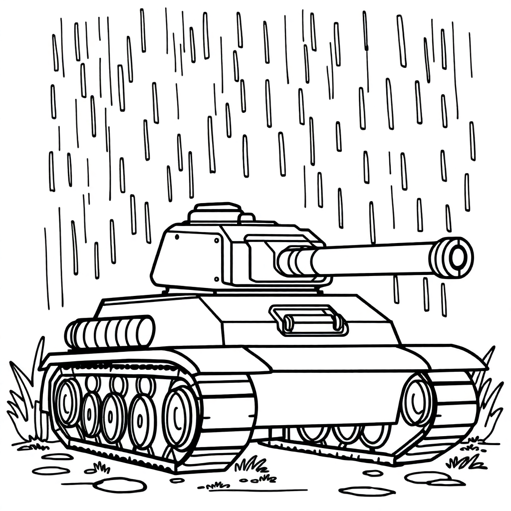 Tank In Rain Coloring Page