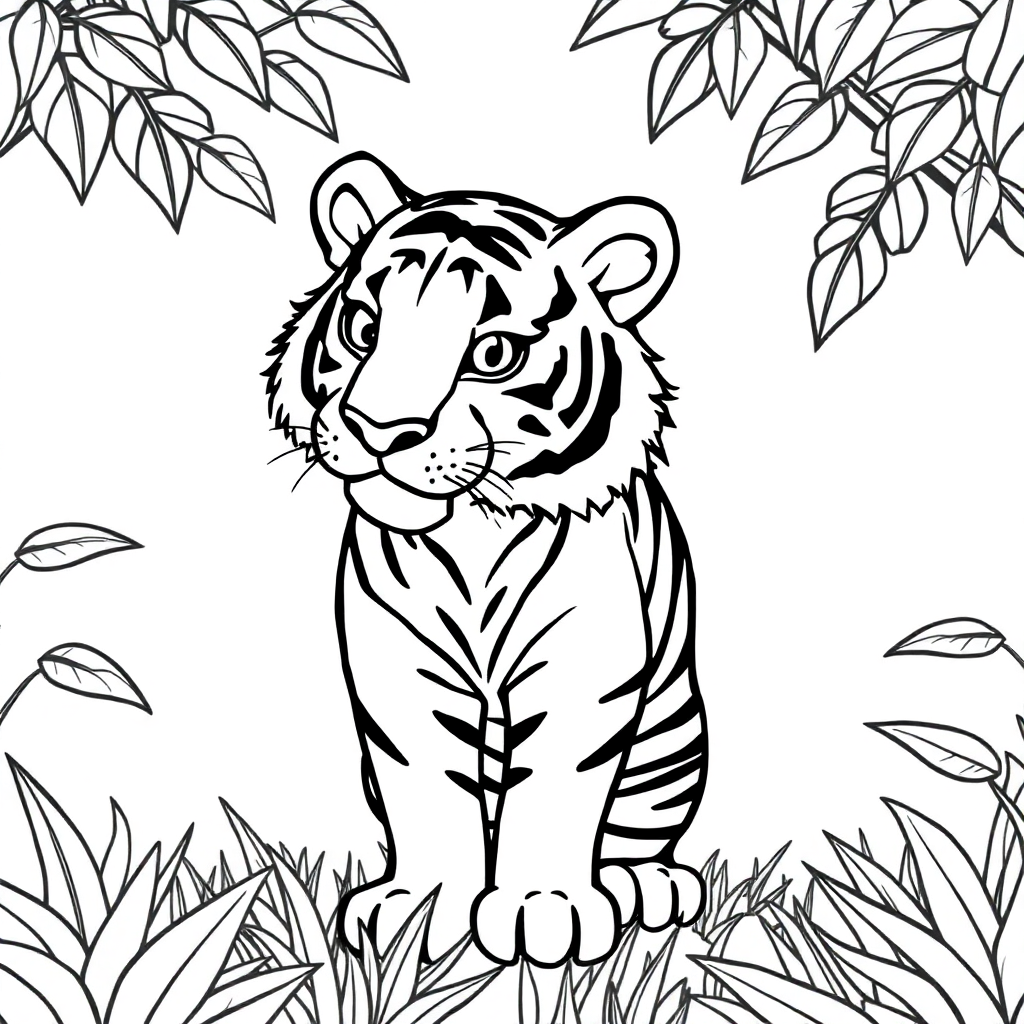 Tiger In Jungle Coloring Page