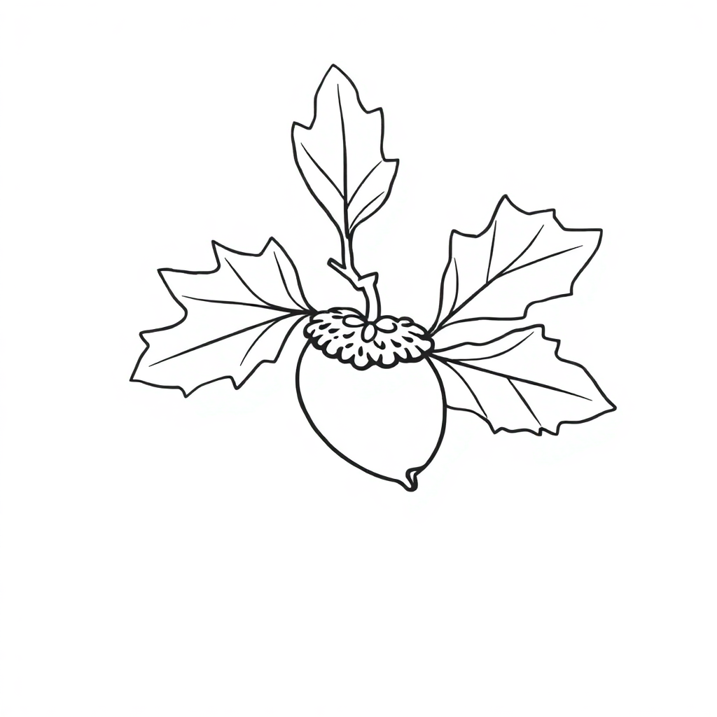 Tiny Acorn And Oak Leaves Coloring Page