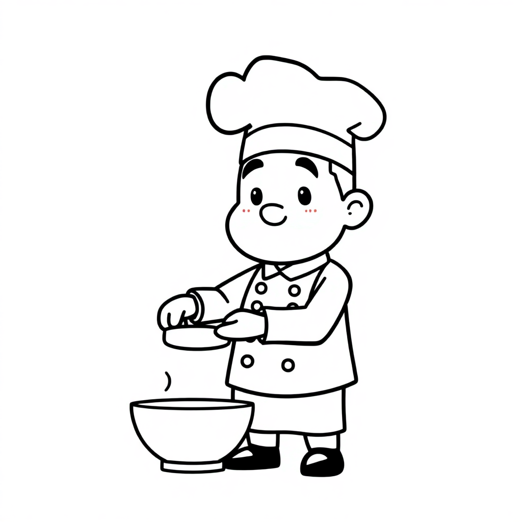 Tiny Chef Cooking Coloring Page