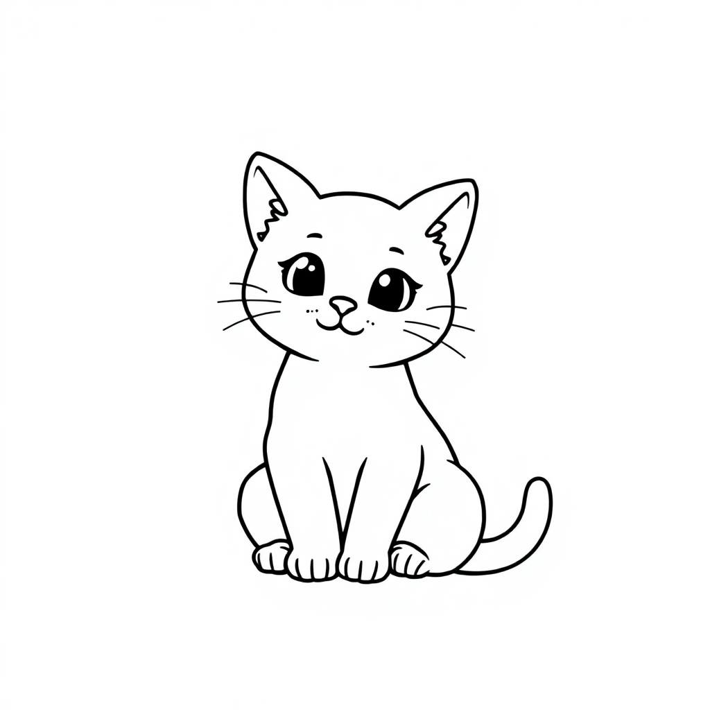Tiny Cute Cat Sitting Coloring Page
