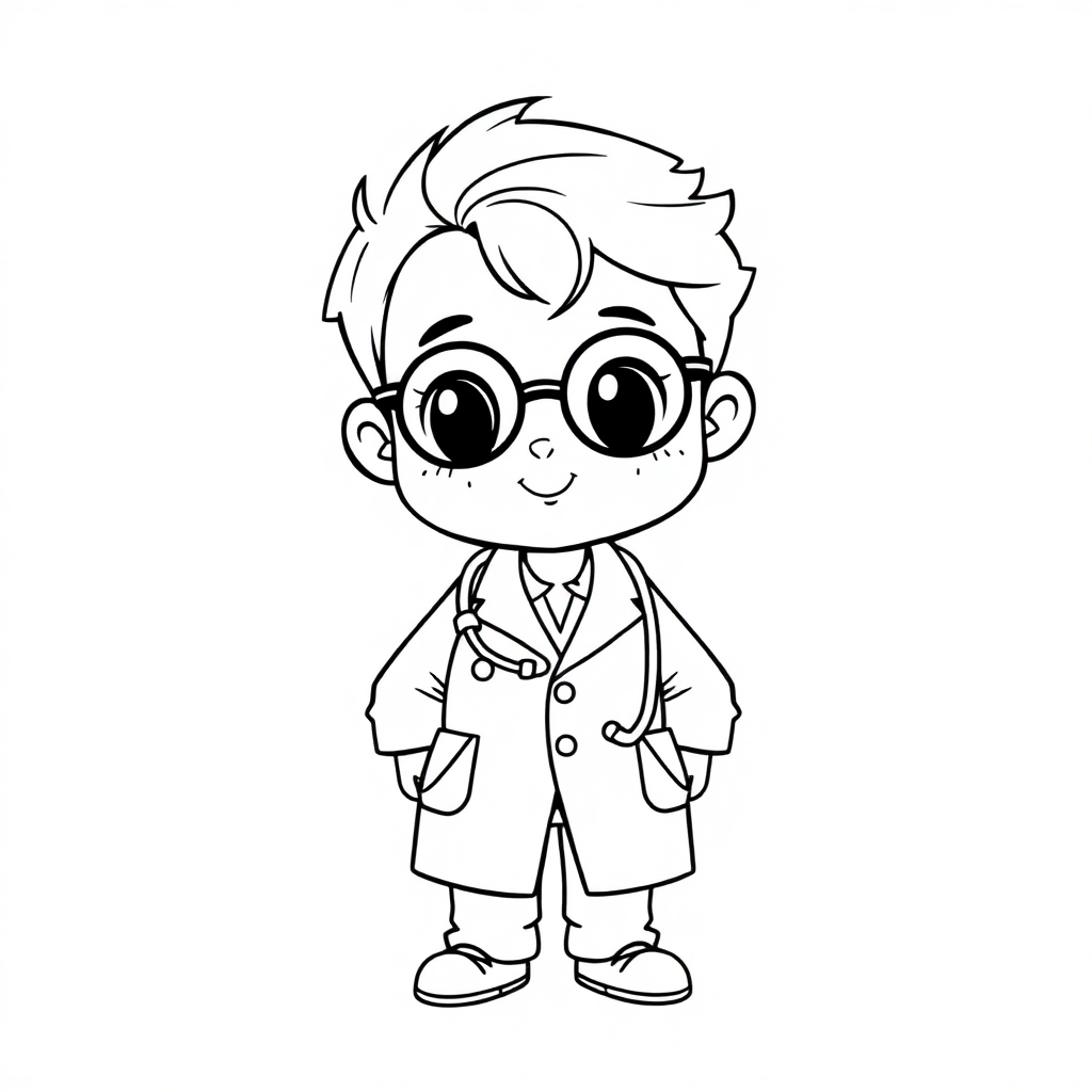 Tiny Doctor With Stethoscope Coloring Page