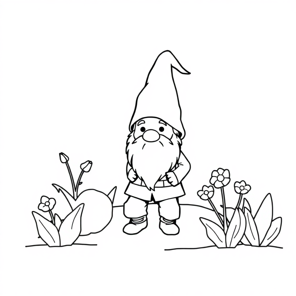 Tiny Gnome In Garden Coloring Page