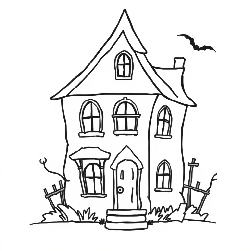 Tiny Haunted House Coloring Page