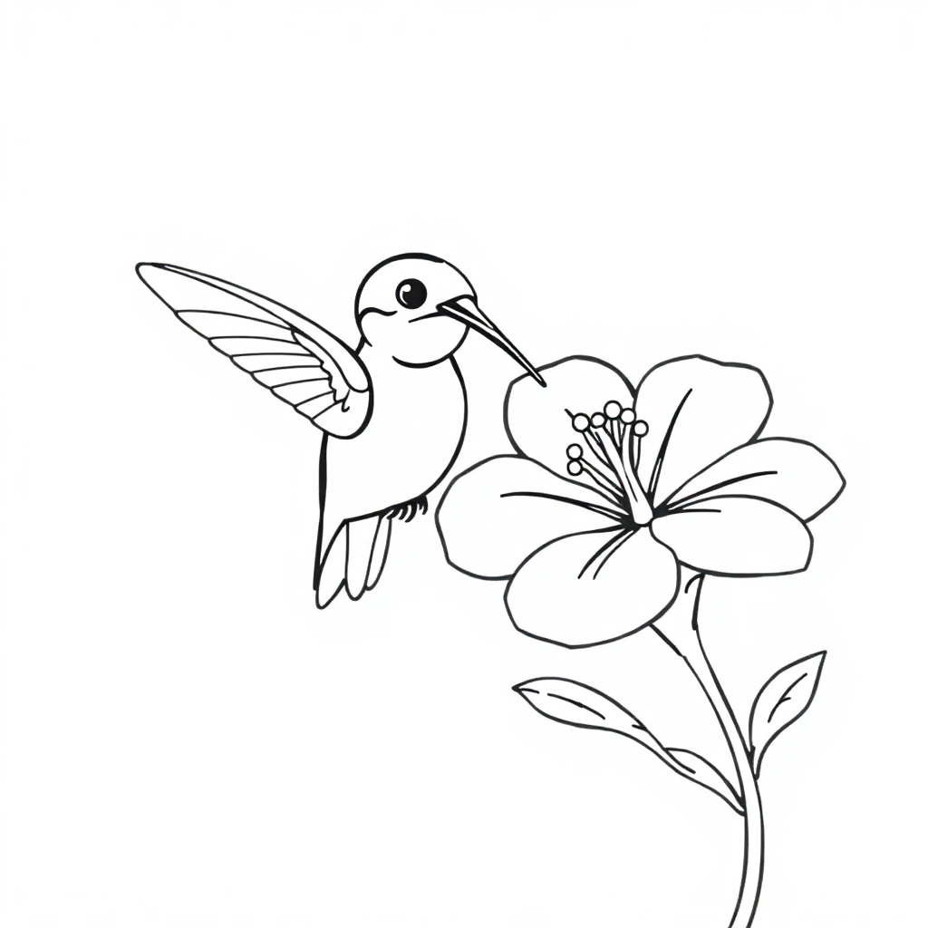 Tiny Hummingbird Near Flower Coloring Page