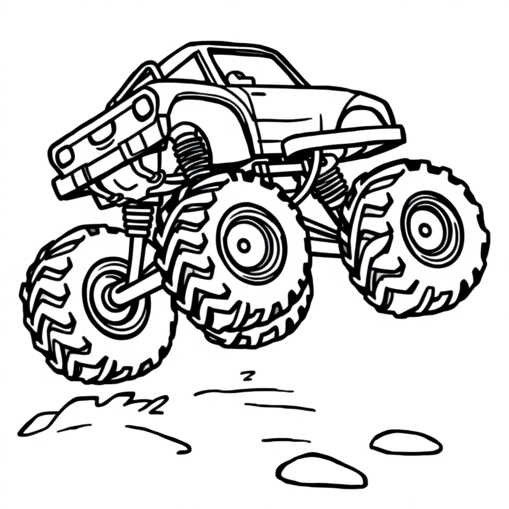 Tiny Monster Truck Jumping Coloring Page