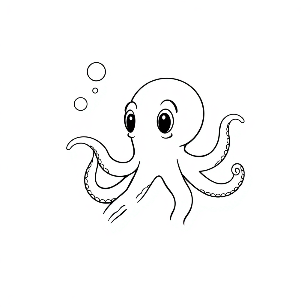 Detailed Tiny Octopus Underwater Coloring Page